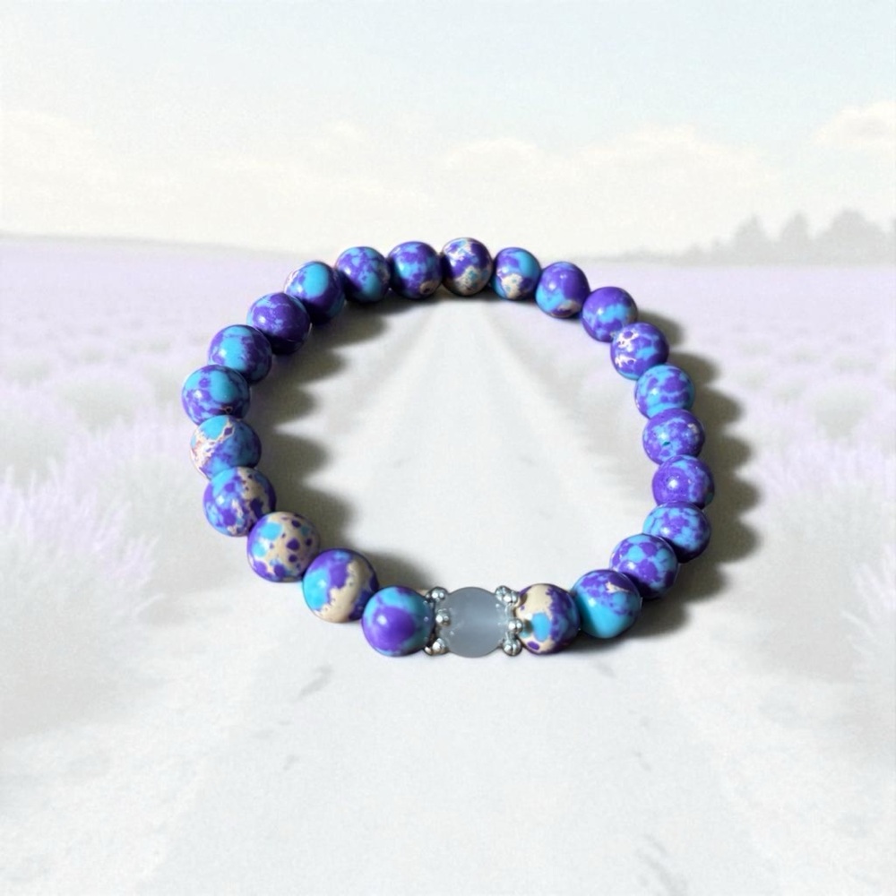 Women’s Healing Stone Bracelet for healing Anxiety Blue and Purple Beads